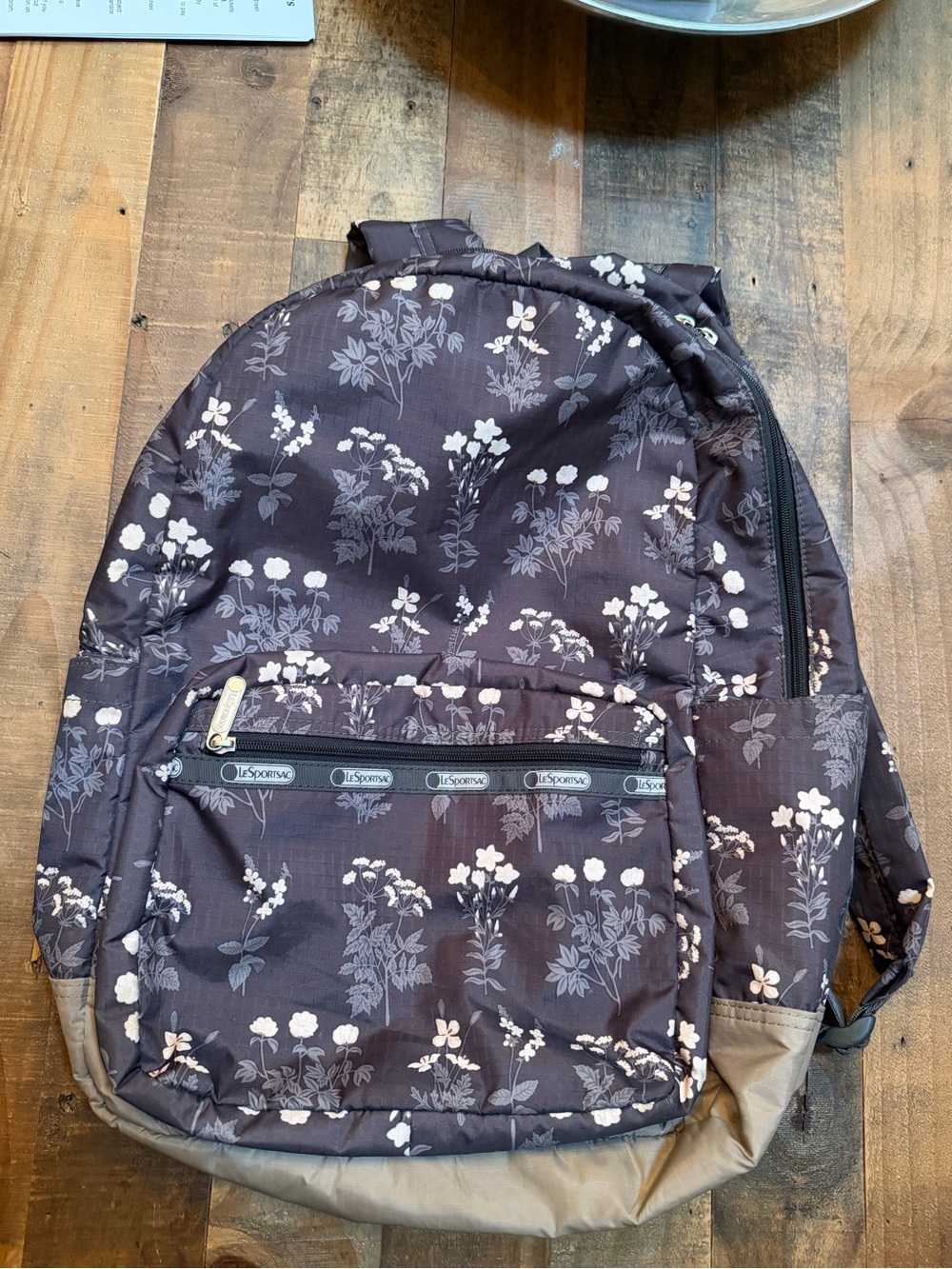 Lesportsac Black Floral Backpack with Cream Accents